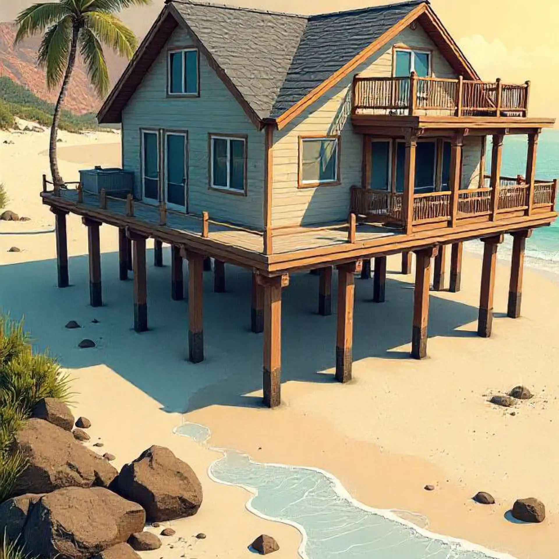 Illustration comparing a dock at low tide and high tide. The low tide image shows the dock's pilings exposed, with water levels significantly lower and boats resting on muddy or sandy ground.