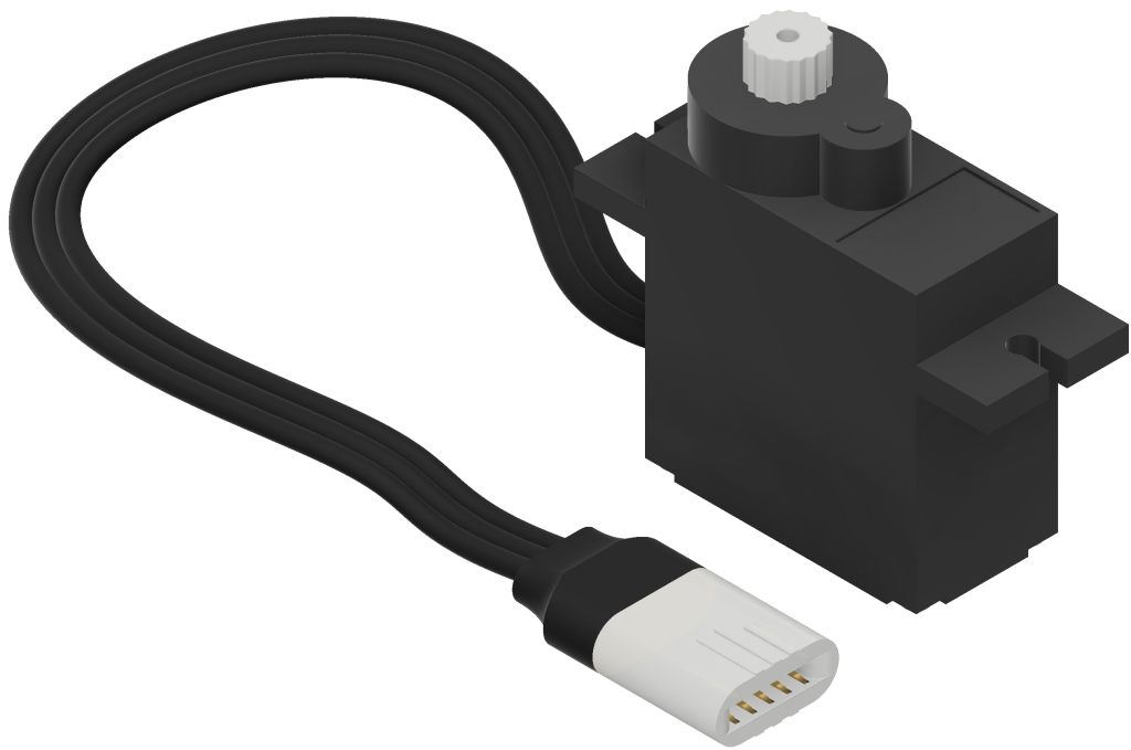 3D render of a servo motor with its attached cable connector