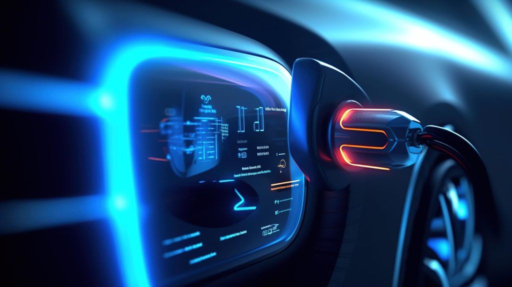 An image of a futuristic EV interior dashboard
