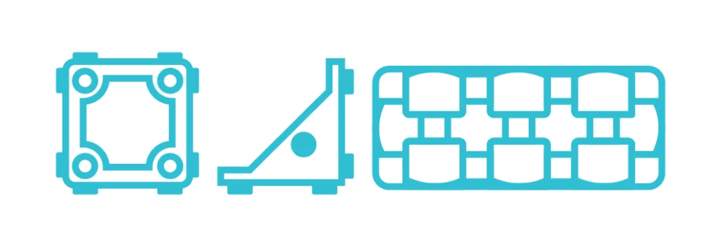 icons of 3 building blocks (cube, corner connector, and short frame)
