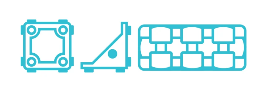 icons of 3 building blocks (cube, corner connector, and short frame)