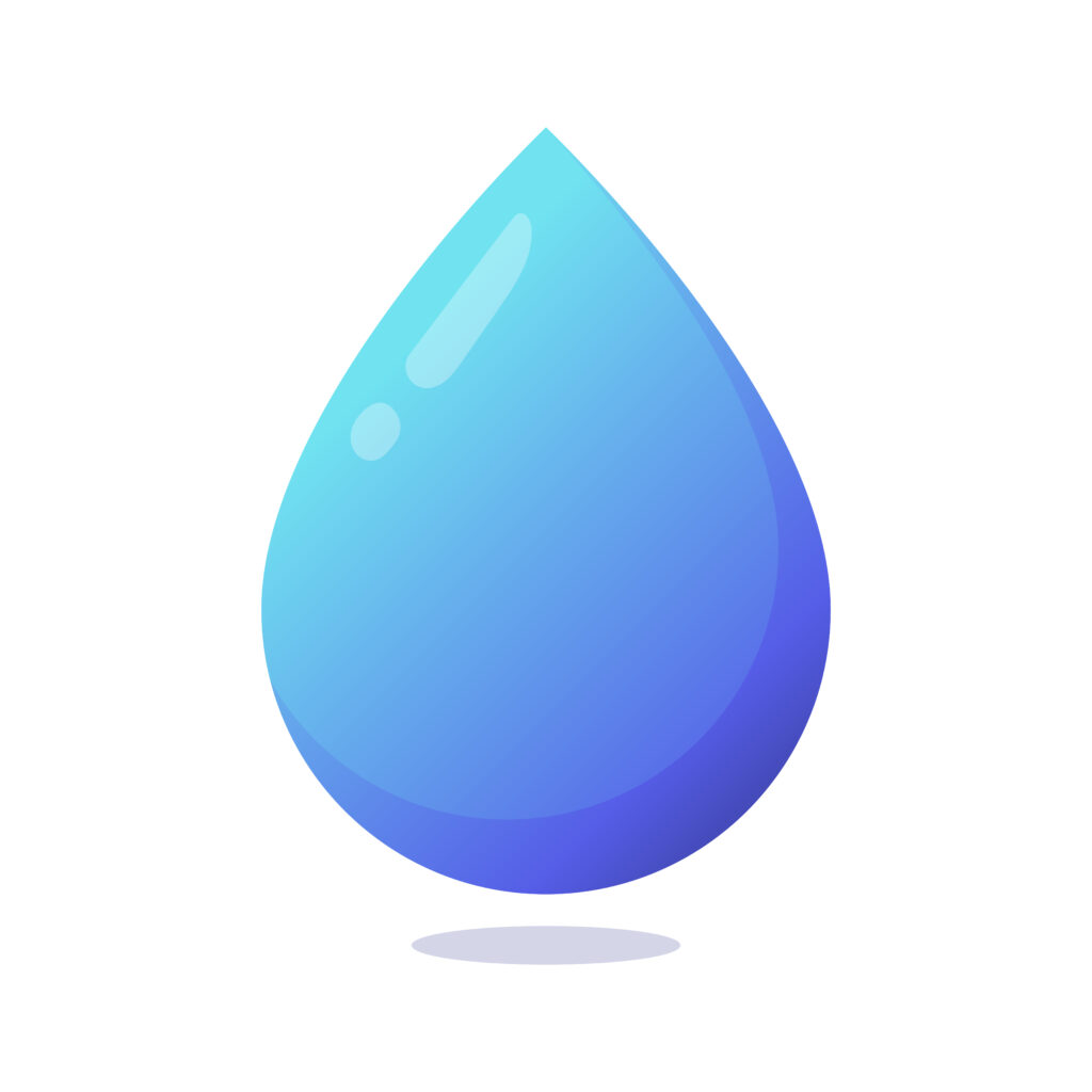 An icon of a water droplet with a small shadow beneath it