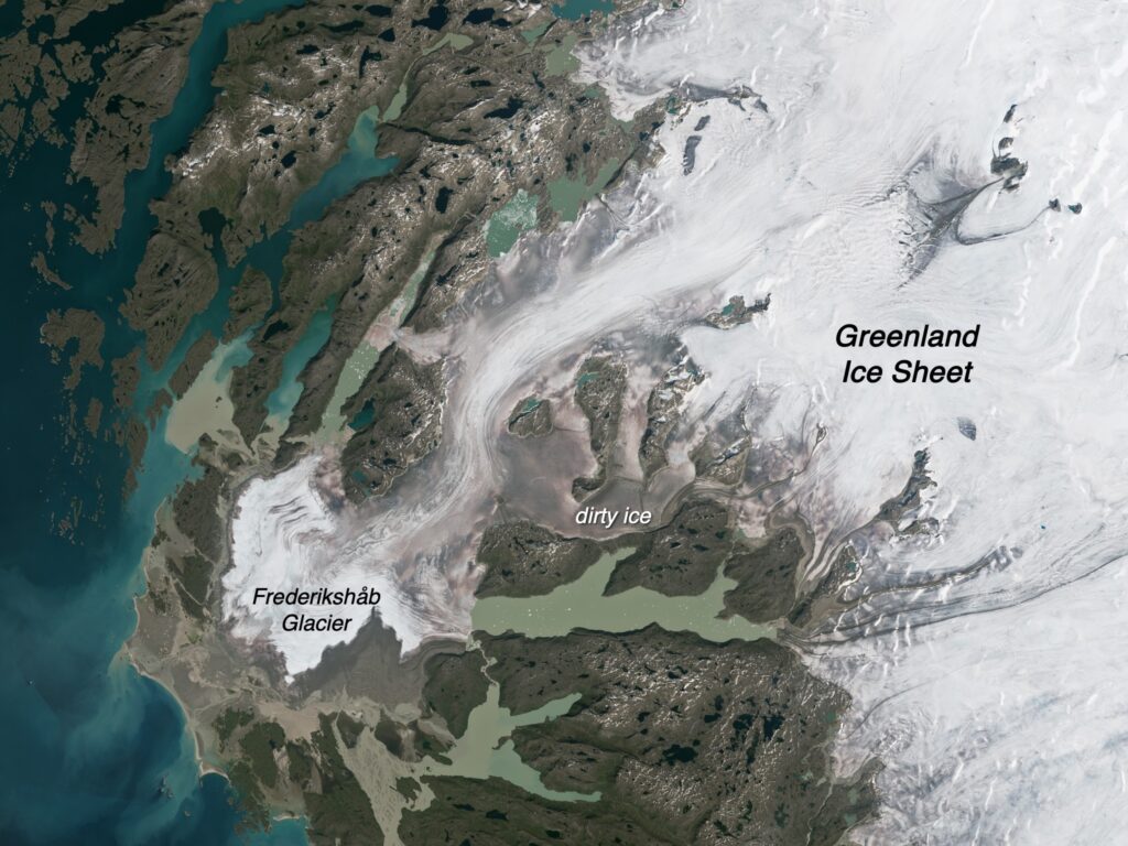 Image of Greenland Ice Sheet and the Frederikshab Glacier partially melted