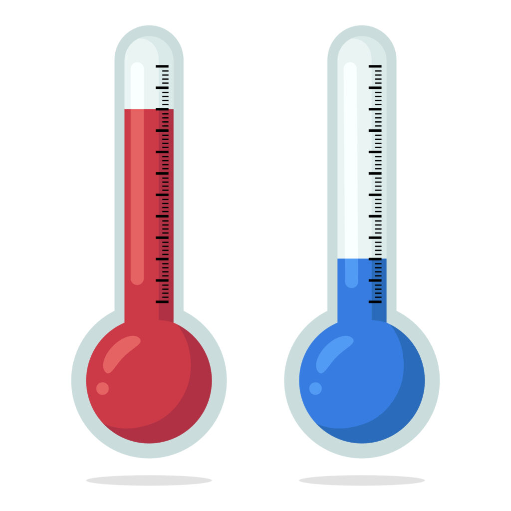 An icon of a thermometer at a hot and cold temperature