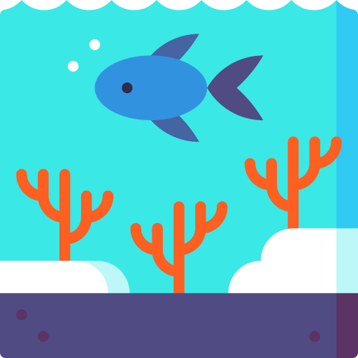 Image of a blue fish swimming near orange corals, depicting a vibrant underwater marine habitat.