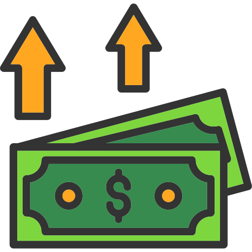 A stack of green dollar bills with two orange arrows pointing upward, representing increasing costs or expenses.