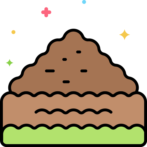 A pile of brown soil with small colorful sparkles above it, representing healthy soil or the importance of soil conservation.