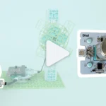 A highlighted touch sensor on a wind turbine project beside an enlarged touch sensor with a large video play button in the centre.