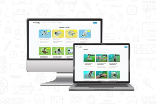 Desktop and laptop screens showcasing Forward Education's Learning Platform