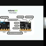 Screenshot of a video tutorial within the course. In the screenshot, our facilitator is explaining the main features of the micro:bit with a labeled diagram.