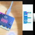 Screenshot of a video tutorial within the course. In the screenshot, our facilitator is demonstrating how downloaded code can control the LEDs on the micro:bit.