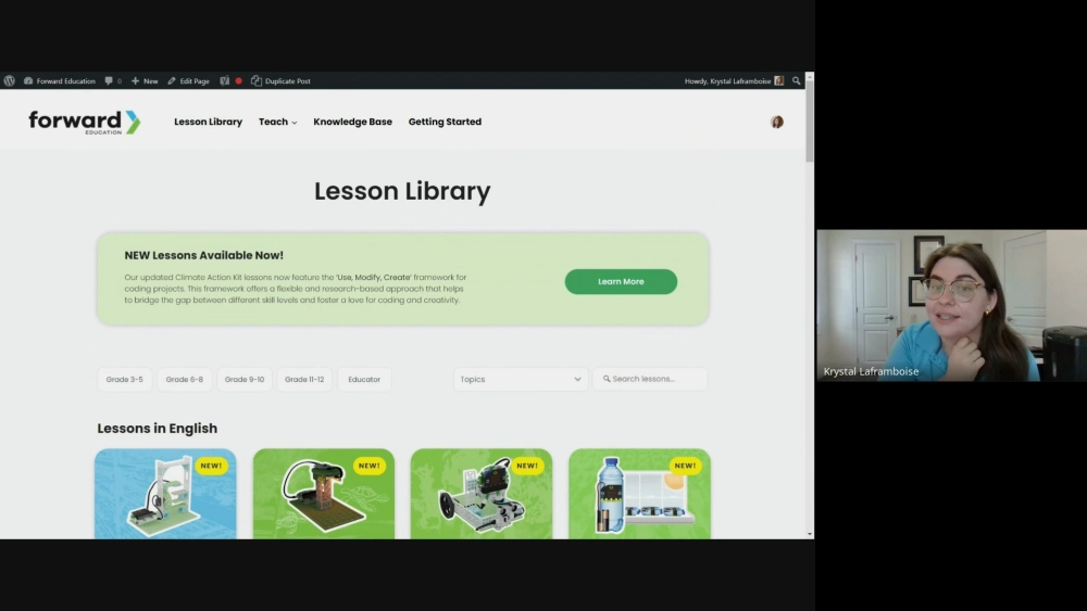 Screenshot of a video tutorial within the course. In the screenshot, our facilitator is demonstrating how to navigate the Lesson Library.