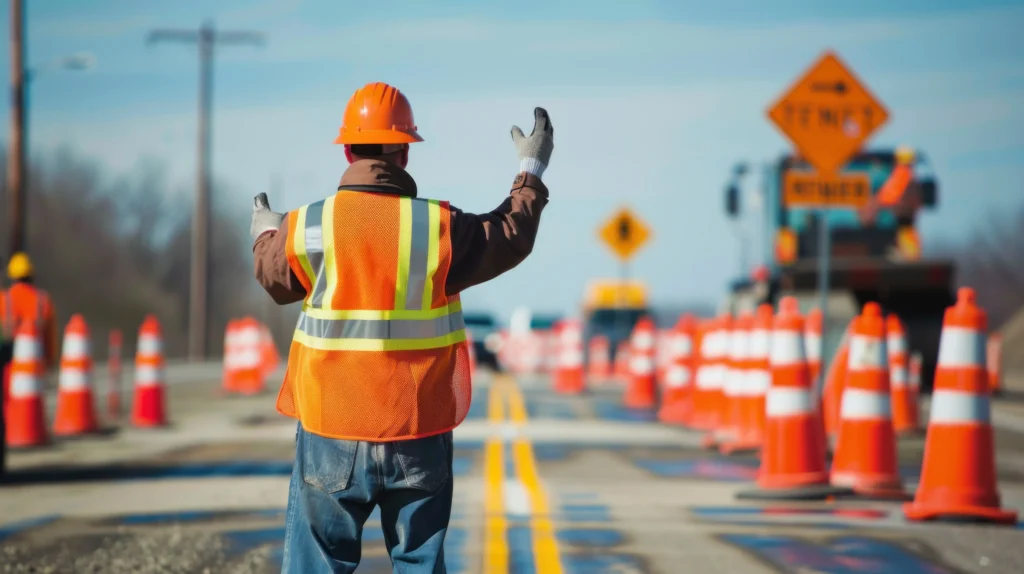 A bright orange safety vest with reflective stripes.