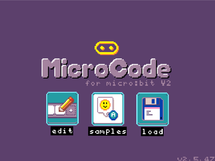 MicroCode loading screen. All 3 options are highlighted: 'Edit', 'Samples', 'Load'.