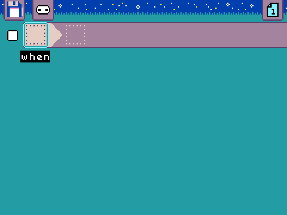 MicroCode screenshot. Leftmost block of a rule in MicroCode is highlighted. The text below the block reads 'When'.