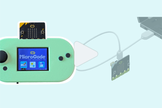 micro:bit connected to both CodeCTRL and computer via a microUSB cable.